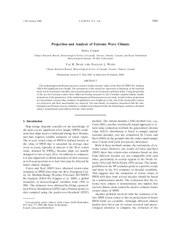(PDF) Projection and Analysis of Extreme Wave Climate