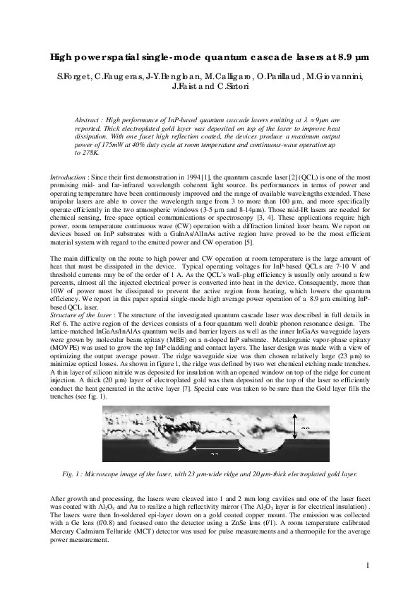 (PDF) High-power spatial singlemode quantum cascade lasers at 8.9 ...