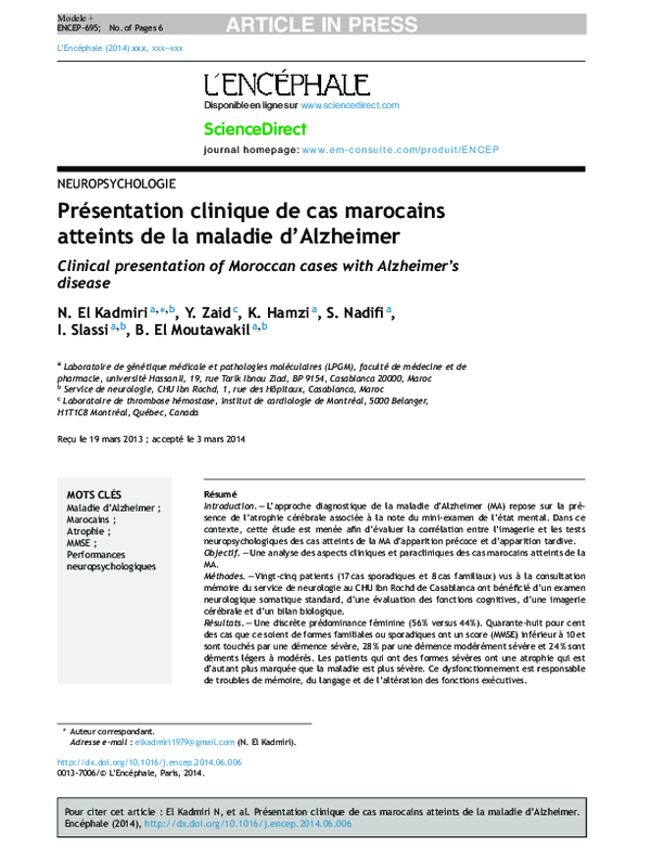 (PDF) Présentation clinique de cas marocains atteints de la maladie d ...