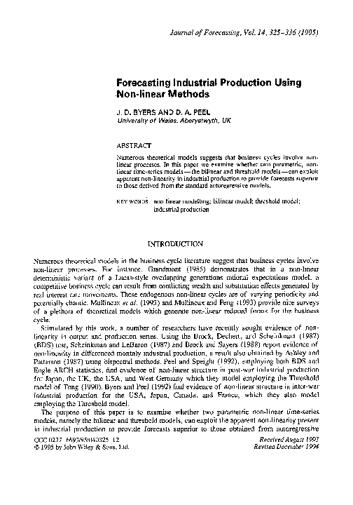 (PDF) Forecasting industrial production using non-linear methods