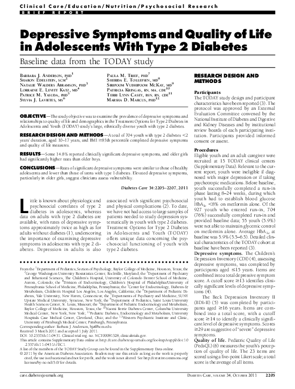 (PDF) Depressive Symptoms and Quality of Life in Adolescents With Type ...
