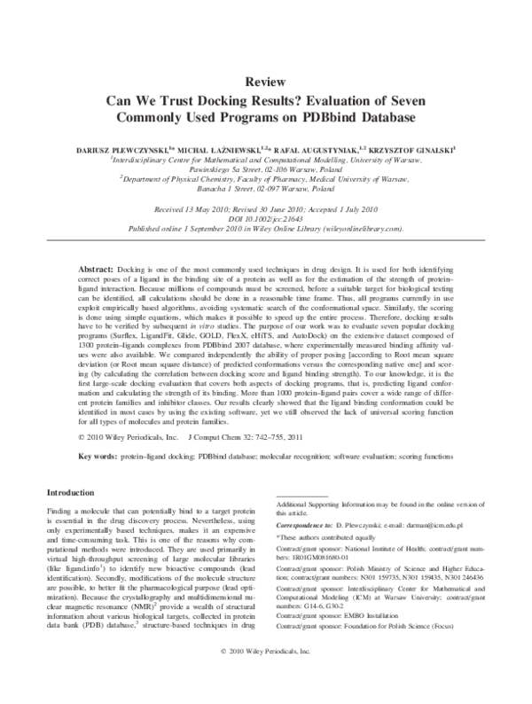 (PDF) Can we trust docking results? Evaluation of seven commonly used ...