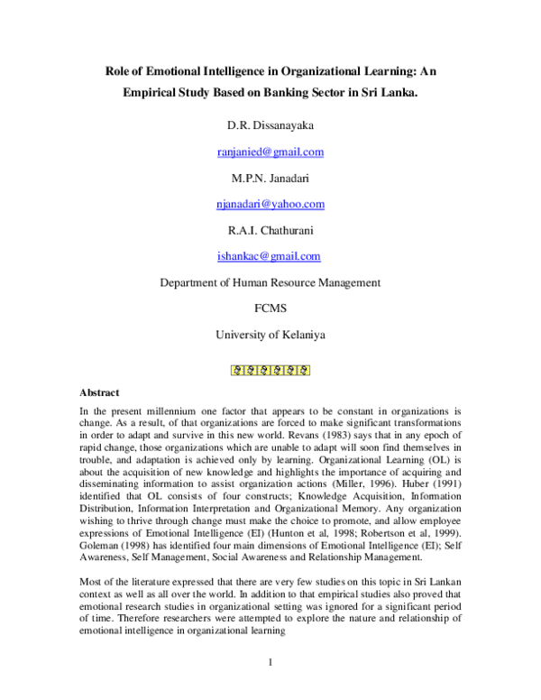 (PDF) Role of emotional intelligence in organizational learning an ...
