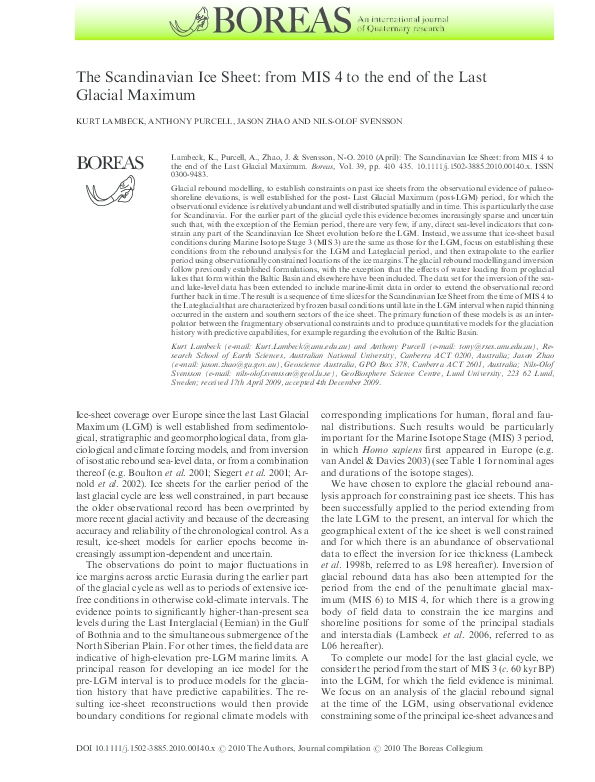 (PDF) The Scandinavian Ice Sheet: from MIS 4 to the end of the Last ...