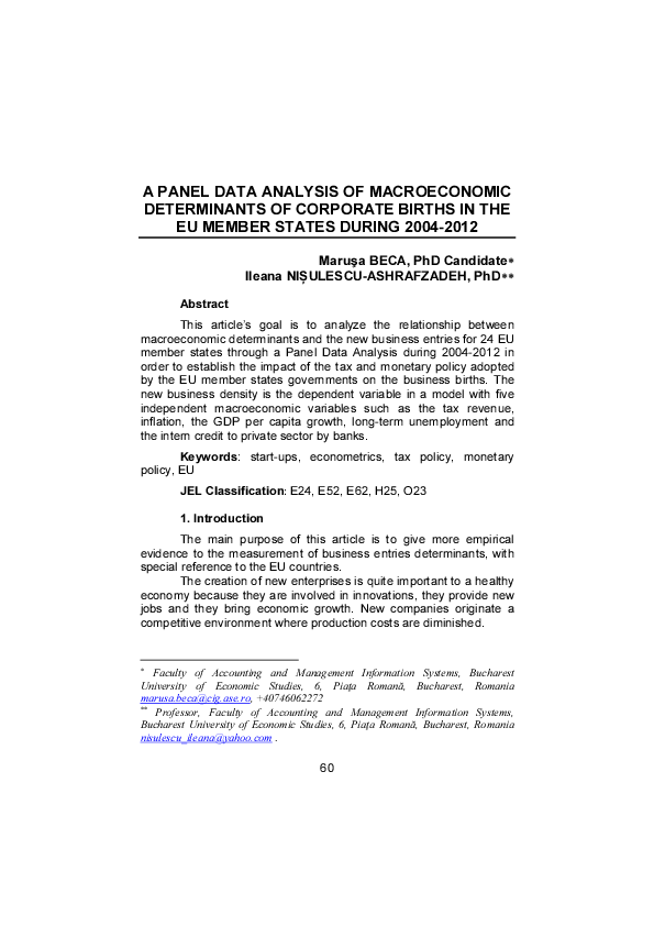 (PDF) A PANEL DATA ANALYSIS OF MACROECONOMIC DETERMINANTS OF CORPORATE ...