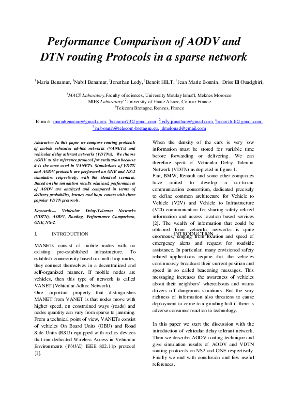 (PDF) Performance Comparison of AODV and DTN routing Protocols in a ...