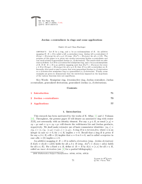 PDF) Jordan lpha-centralizers in rings and some applications
