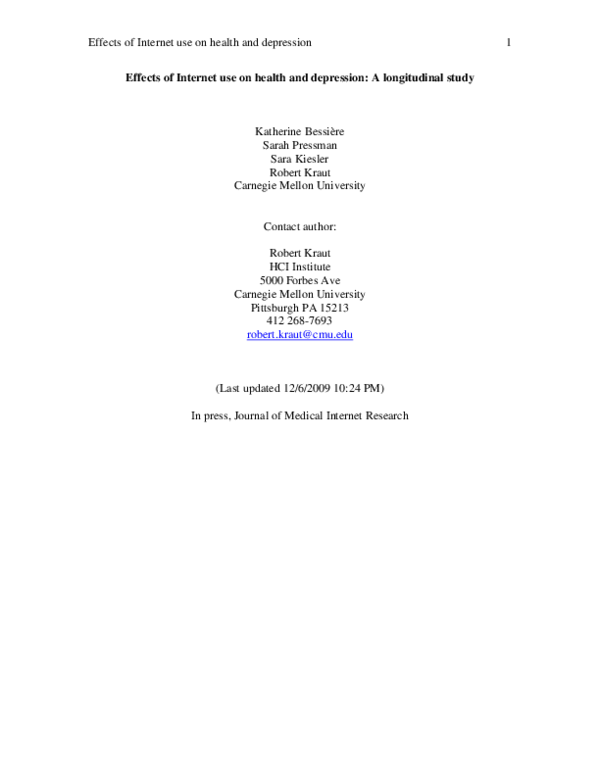 (PDF) Effects of Internet Use on Health and Depression: A Longitudinal ...