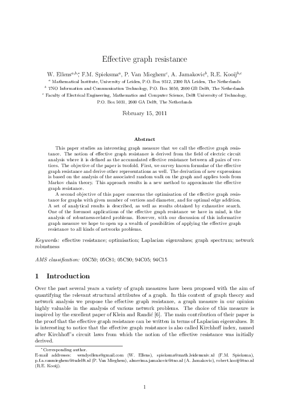 (PDF) Effective graph resistance