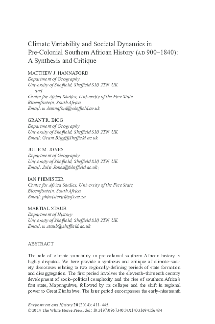 (PDF) Climate variability and societal dynamics in pre-colonial ...