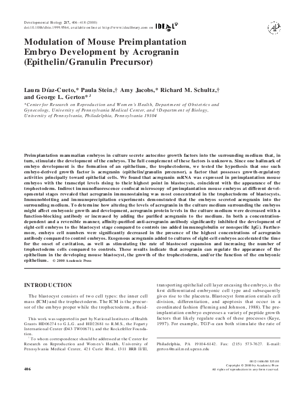 (PDF) Modulation of Mouse Preimplantation Embryo Development by ...
