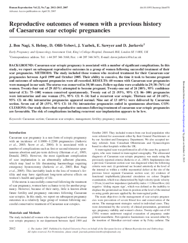 (PDF) Reproductive outcomes of women with a previous history of ...