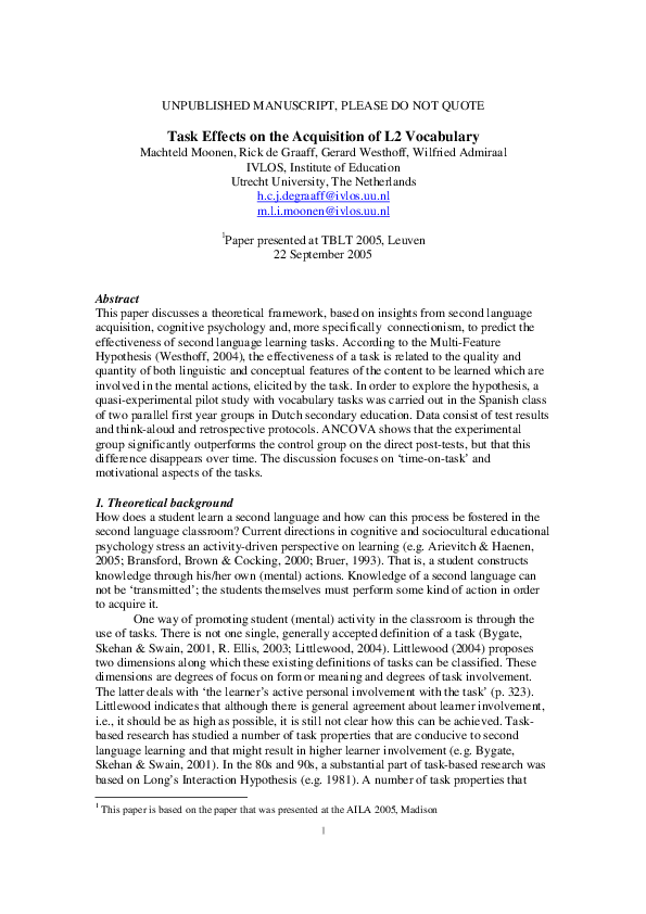 (PDF) Task effects on the acquisition of L2 vocabulary