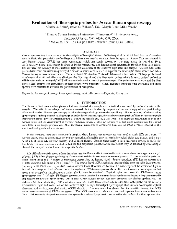 (PDF) Evaluation of fiber optic probes for in-vivo Raman spectroscopy
