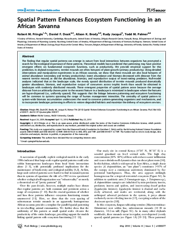 (PDF) Spatial Pattern Enhances Ecosystem Functioning in an African Savanna