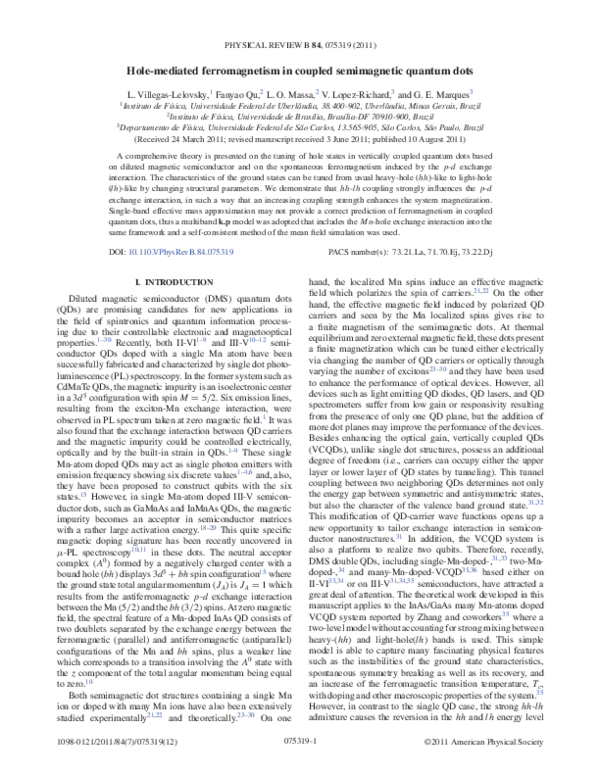 (PDF) Hole-mediated ferromagnetism in coupled semimagnetic quantum dots