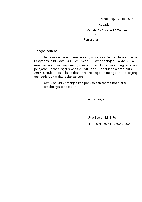 Doc Proposal Mengajar 2014 Urip Suwarniti Academia Edu