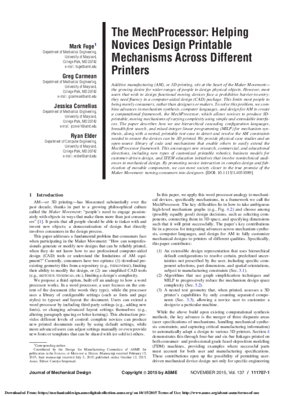 (PDF) The MechProcessor: Helping Novices Design Printable Mechanisms ...