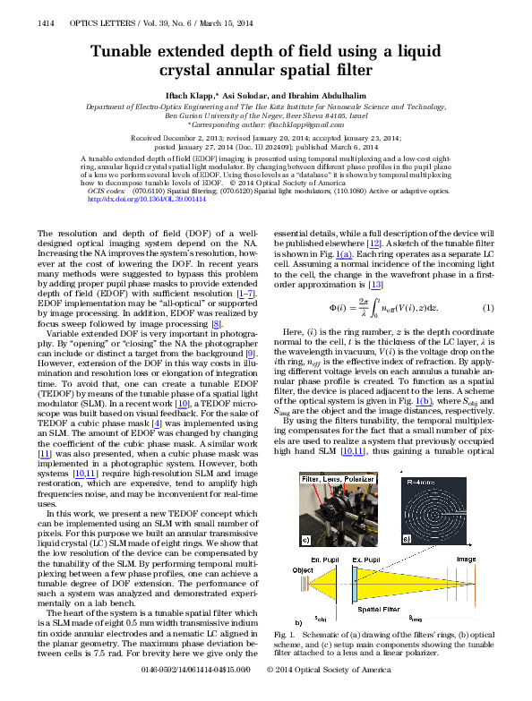 (PDF) Extended depth of field using a liquid crystal annular spatial ...