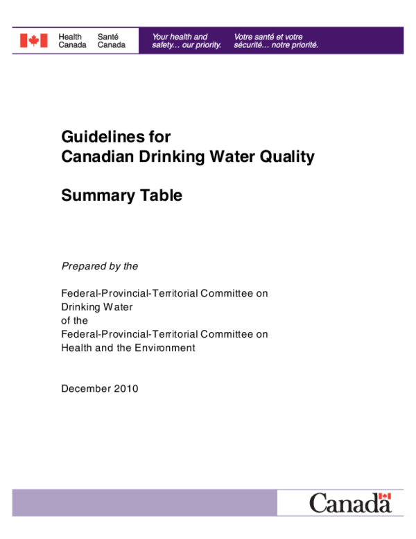 (PDF) Guidelines for Canadian Drinking Water Quality santram rajput