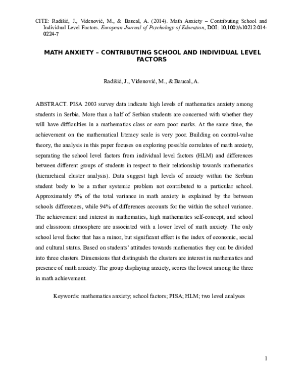 (DOC) Math anxiety—contributing school and individual level factors