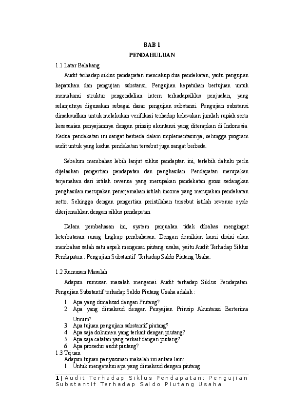 Doc Audit Terhadap Siklus Pendapatan Pengujian Substantif Terhadap Saldo Piutang Usaha Windi D Putri Academia Edu