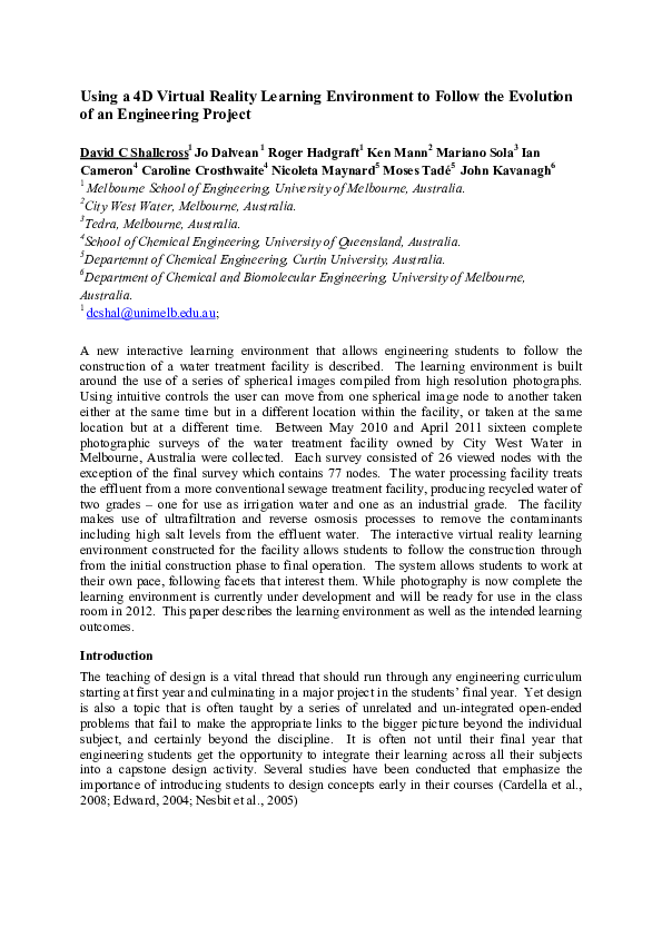 (PDF) Using a 4D virtual reality learning environment to follow the