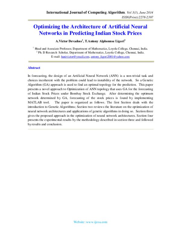 (PDF) Optimizing the Architecture of Artificial Neural Networks in ...