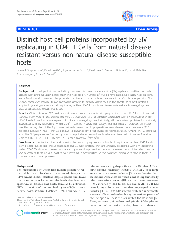 (PDF) Distinct host cell proteins incorporated by SIV replicating in ...