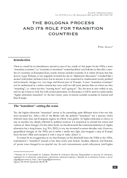(PDF) The Bologna Process and its role for transition countries Pavel