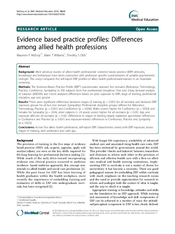 (PDF) Evidence based practice profiles Differences among allied health