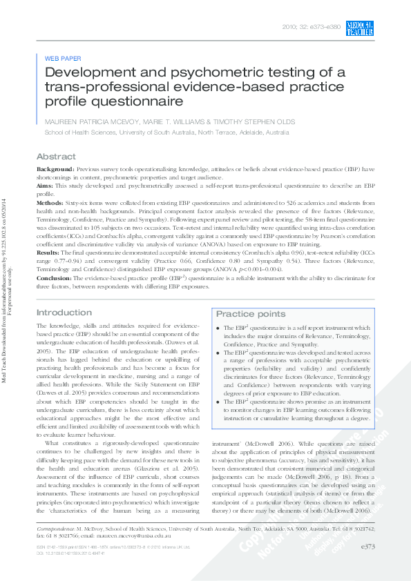 (PDF) Development and psychometric testing of a trans-professional ...
