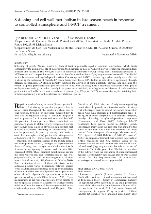(PDF) Softening and cell wall metabolism in late-season peach in ...