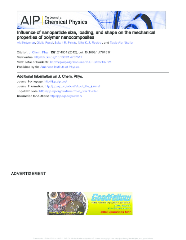 (PDF) Influence of nanoparticle size, loading, and shape on the ...