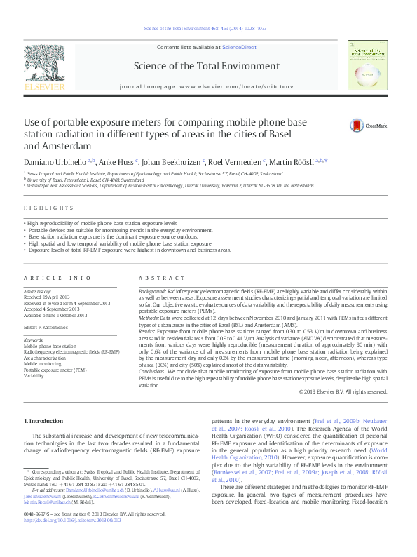(PDF) Use of portable exposure meters for comparing mobile phone base station radiation in