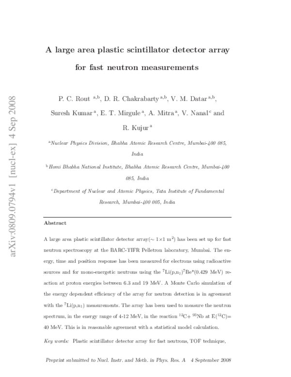 (PDF) A large area plastic scintillator detector array for fast neutron