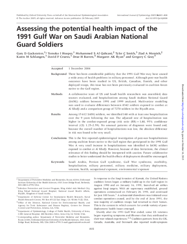 (PDF) Assessing the potential health impact of the 1991 Gulf War on ...