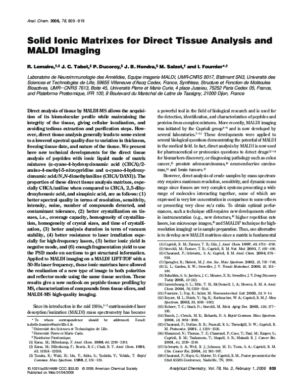 (PDF) Solid Ionic Matrixes for Direct Tissue Analysis and MALDI Imaging