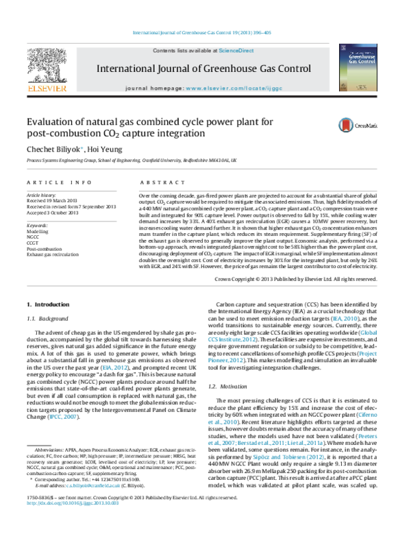 (PDF) Evaluation of natural gas combined cycle power plant for post ...