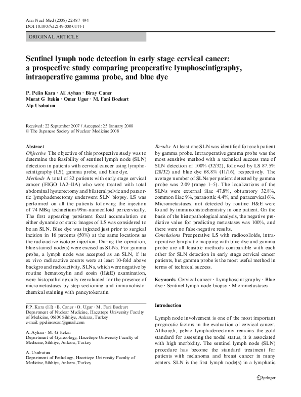 (PDF) Sentinel lymph node detection in early stage cervical cancer: a ...