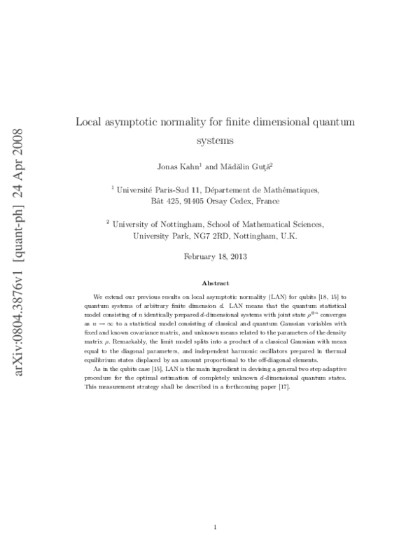  pdf local asymptotic normality for finite dimensional quantum systems