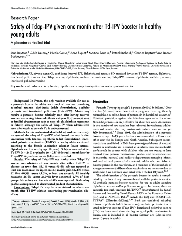 (PDF) Safety of Tdap-IPV given one month after Td-IPV booster in ...