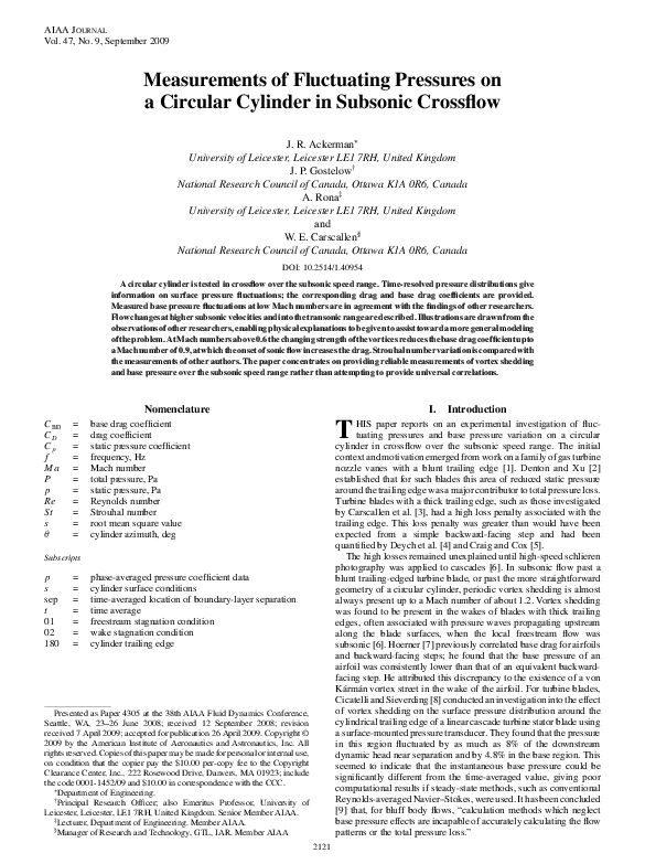 (PDF) Measurements of Fluctuating Pressures on a Circular Cylinder in ...