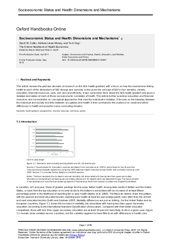 (PDF) Socioeconomic Status and Health: Dimensions and Mechanisms