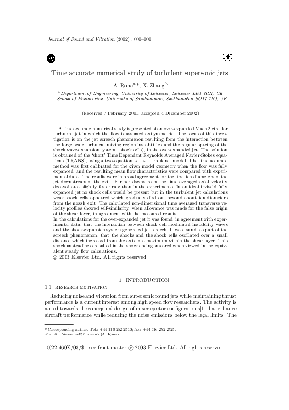 (PDF) Time accurate numerical study of turbulent supersonic jets