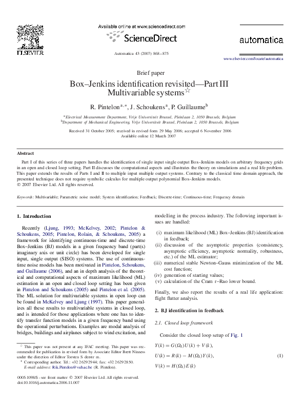 (PDF) BoxJenkins identification revisited Part III multivariable