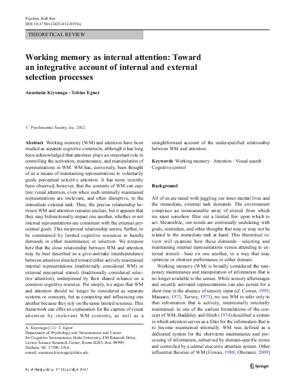 (PDF) Working memory as internal attention: Toward an integrative ...