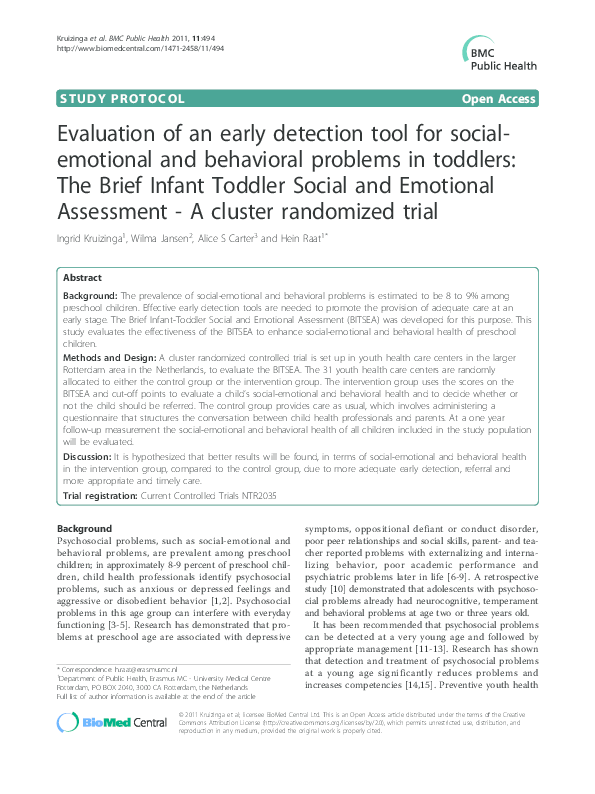 (PDF) Evaluation of an early detection tool for social-emotional and ...