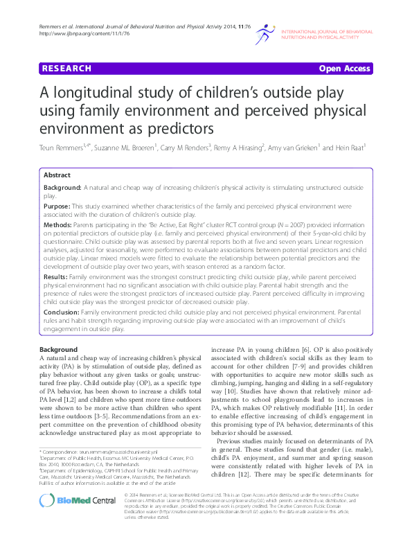 (PDF) A longitudinal study of children’s outside play using family ...