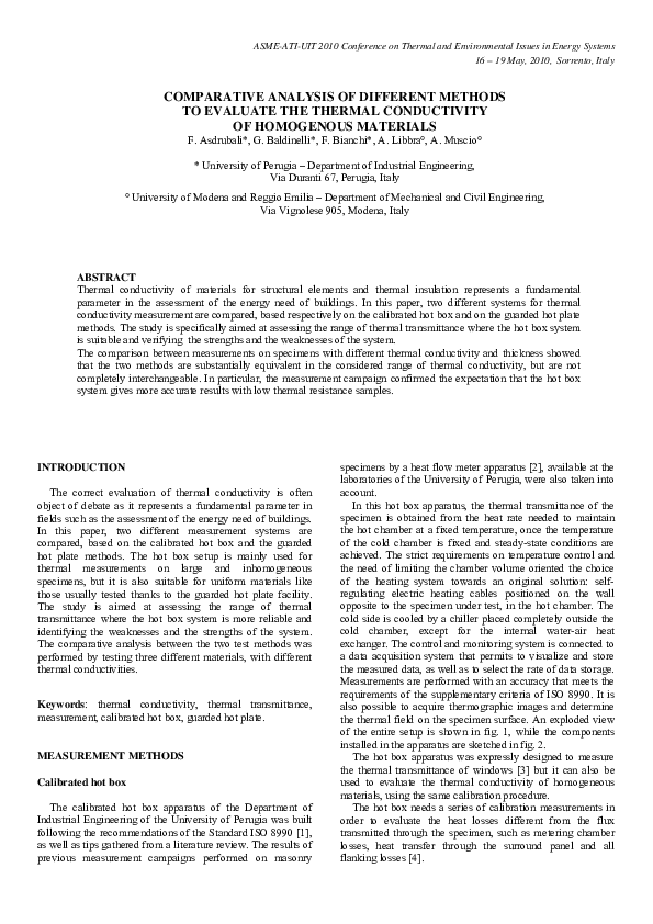 (PDF) Comparative analysis of different methods to evaluate the thermal ...